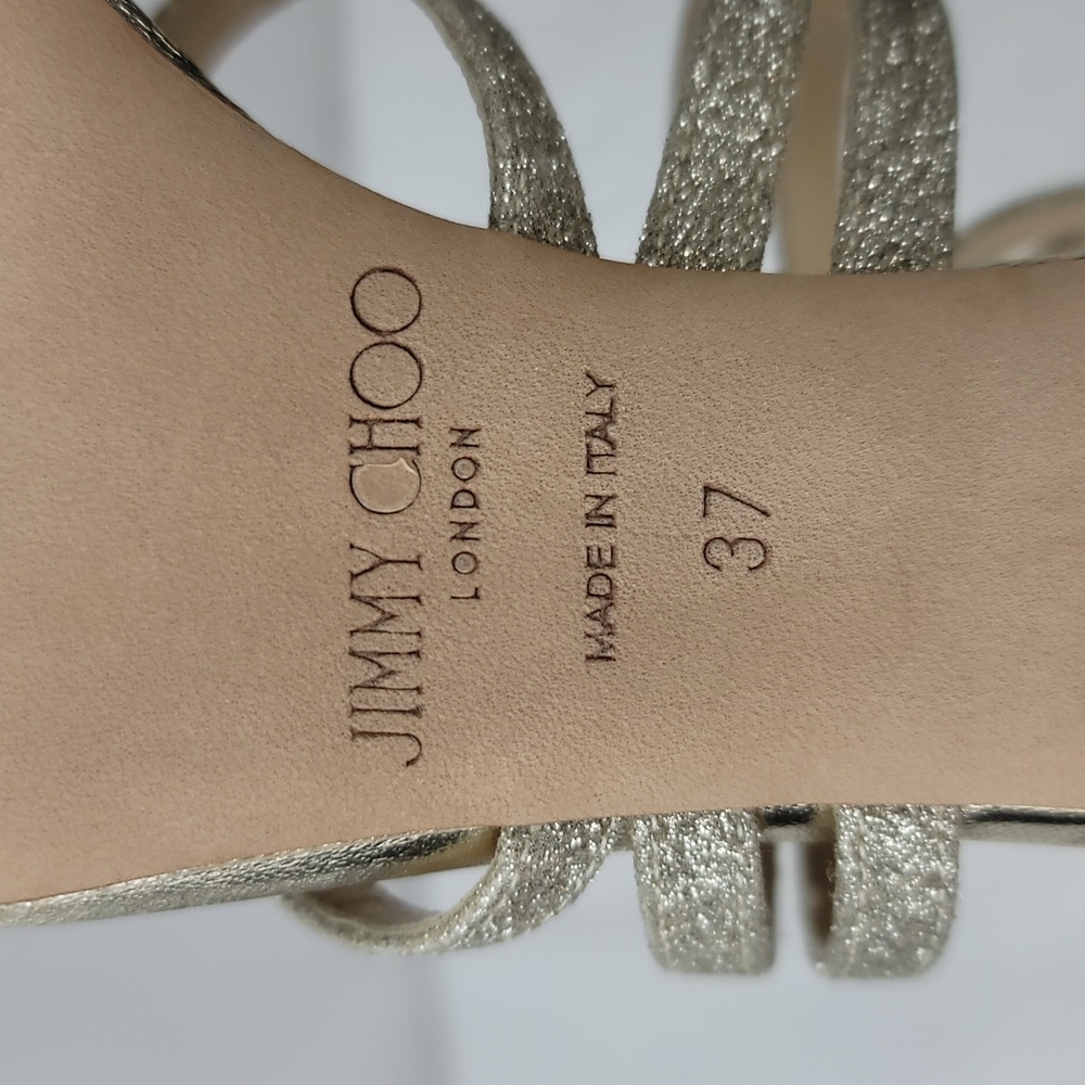 Jimmy Choo Selina Gold Glitter Strappy Sandals size 37 - Picture 9 of 9